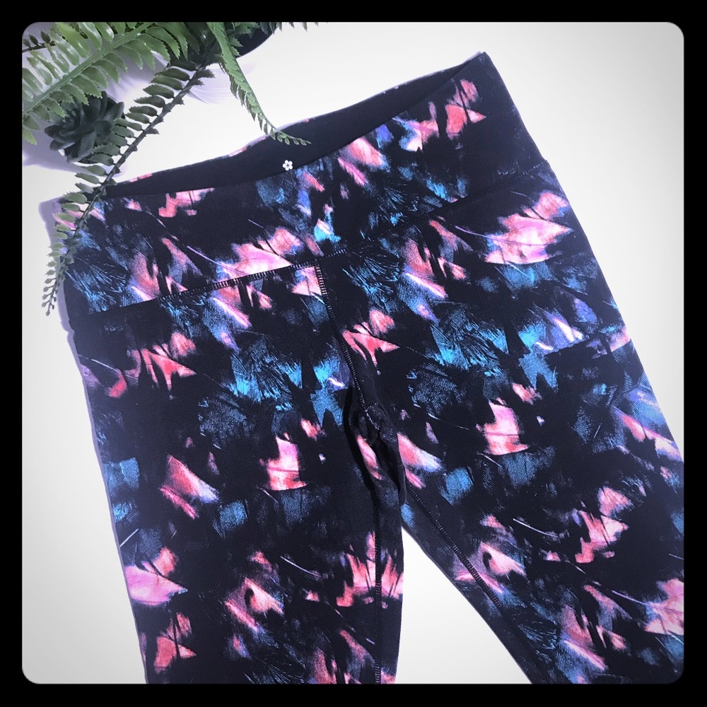 Tropical Floral Print Workout Leggings LG